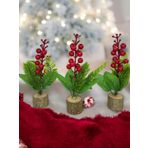 3Lü Set Yapay Çiçek Yılbaşı Çiçeği Kokinalı Kütük Saksılı Dekoratif Süs 20Cm
