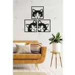 3'lü Sevimli Kedi Ahşap Duvar Dekoru Ve Tablosu 35x35 Cm - Çift Taraflı Bant Ile Kolay Montaj