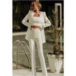 3'lü ŞIK TAKIM (CEKET,PANTOLON, CROP) (beyaz, s)
