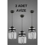 3'lü Siyah Sarkıt Avize, Krom Detaylı, Modern ve Şık Tasarım - Ahşap - Seçenek 1