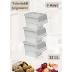 3’lü Tekerlekli Patateslik Soğanlık Oyuncak Kutusu Patates Soğan Sepeti Motek Gri 36 Lt