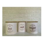 3'lü Vakumlu Kapaklı Porselen 1000 ml Tea/Salt/Sugar Çay Tuz Şeker Kavanoz Seti