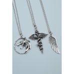 3'lü Yarasa Yılan Kılıç Witcher Çember Kanat Gümüş Kaplama Kolye Seti - Silver - Gümüş - 60 cm
