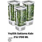 3'lü Yeşillik Saklama Kabı 1700 ml Uzun Ömürlü Tazelik - Beyaz - 1,675 lt