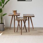 3lü Zigon Sehpa Takımı Ceviz Masif Ağaç Etnik Çini Seramik Anatolia 32x32Cm