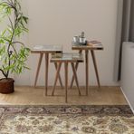 3Lü Zigon Sehpa Takımı Masif Ağaç Ceviz Belgrad Çini Seramik 32x32 Cm