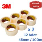 3m 371 Şeffaf Koli Bandı 45mm x 100m - 12 Adet