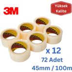 3m 371 Şeffaf Koli Bandı / Yüksek Kalite 45mm x 100m - 72 Adet