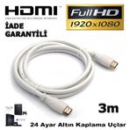 3m Metre Hdmi Kablo V1.4 2160P Full HD Beyaz Lcd PC Laptop PS3 3D