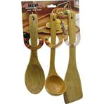 3Pcs Ahşap Bambu Mutfak Servis Seti Kaşık=27Cm - Kepçe=27Cm - Spatula=32Cm (2818)