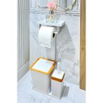 3'ü 1 Arada Banyo Seti Tuvalet Kağıtlık, Çöp Kovası Ve Tuvalet Fırça Takımı Set Çizgili (Ahşap Beyaz)