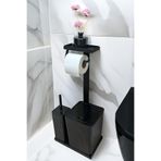 3'ü 1 Arada Banyo Seti Tuvalet Kağıtlık, Çöp Kovası Ve Tuvalet Fırça Takımı Set Çizgili (Siyah)