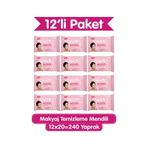 3’ü 1 Arada Makyaj Temizleme Mendili 240 Yaprak (12x20) - Yüz Göz & Dudak İçin, Yumuşak Dokulu