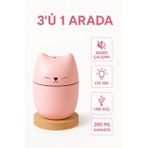 3’ü 1 Arada Mini Kedi Şekilli Hava Nemlendirici, LED Işık, USB Aromaterapi Difüzör