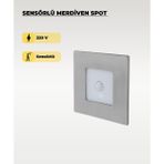 3W Krom Kare Sensörlü Sıva Altı Merdiven Spot 3200K (Sarı Işık)
