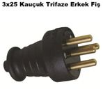 3x25 Kauçuk Trifaze Erkek Fiş 1 Adet