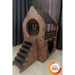 3xl Kedi Evi – Kahverengi, Iki Katlı, Merdivenli, Mdf, 91×92×52 cm - Seçenek 1