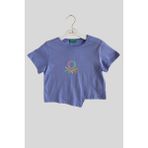 4-14 Yaş Benetton Sim Baskı Asimetrik Detay Kız Çocuk T-Shirt Lila - 11 - 12 Yaş