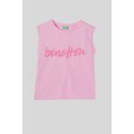 4-14 Yaş Benetton Simli Yazı Baskılı Kolsuz Kız Çocuk Atlet Pembe - 11 - 12 Yaş