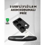 4.1A Hızlı Şarjlı Akım Korumalı 4 Priz ve 3 USB Çıkışlı Priz - 001-Renkli