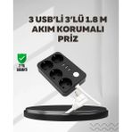 4.1A Hızlı Şarjlı Akım Korumalı 4 Priz ve 3 USB Çıkışlı Priz Midastech - Çok Renkli