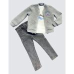 4-5-6 Yaş Kot Pantolonlu Pilot Mont Uzun Kollu Penye Sweat 3lü Erkek Çocuk Takımı Gri - 4 Yaş