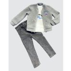 4-5-6 Yaş Kot Pantolonlu Pilot Mont Uzun Kollu Penye Sweat 3lü Erkek Çocuk Takımı Gri
