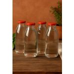 4 Adet 1 Litre Şeffaf Sürahi Süt, Ayran, Su, Limonata, Meşrubat Şişesi Plastik Kapaklı Cam Şişe