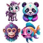 4 Adet 10x10 Cm Sticker Çocuk Etiket Seti V8 Çok Renkli