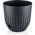 4 Adet 2 Litre Çizgi Saksı Seti 16cm Tabaklı Delikli Plastik Drenajlı Çiçek Saksısı Set - Antrasit - 2,2 Litre (Set)