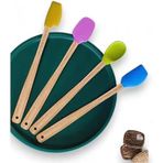 4 Adet 4 Renk Ahşap Saplı Pastel Renkli Dayanıklı Silikon Spatula Seti Mutfak Seti Renkli Kaşık Spatula (Canli Renkler)