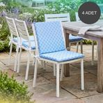 4 Adet 40x80 Cm Mavi Arkalıklı Sandalye Minderi Pamuk Polyester Kumaş İpli Sırtlı Mutfak Ve Bahçe Minderi