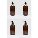 4 Adet 500 Ml Sıvı Pompalı Amber Kahverengi Cam Şişe