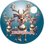 4 Adet 6 cm UV Baskılı Geyik Noel Yılbaşı Ahşap Magnet V2