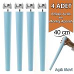 4 Adet Ahşap Ayak 40 cm Açık Mavi M8 Civatalı Bağlantı Aparatlı Mobilya Tabure Sehpa Masa Destek Ayağı