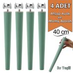 4 Adet Ahşap Ayak 40 cm Su Yeşili M8 Civatalı Bağlantı Aparatlı Mobilya Tabure Sehpa Masa Destek Ayağı