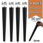 4 Adet Ahşap Ayak 50 cm Siyah M8 Civatalı Bağlantı Aparatlı Mobilya Tabure Sehpa Masa Destek Ayağı