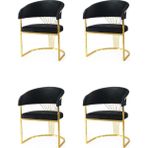 4 Adet Alaçatı Gold Metal Iskelet Sandalye Babyface Kumaş - Siyah