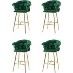 4 Adet Balon Gold Metal Iskelet Bar Sandalyesi Babyface Kumaş - Yeşil