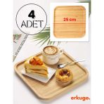 4 Adet Bambu Kare Servis Tabağı, Sunum Seti (25X25 Cm)
