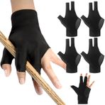 4 adet bilardo eldiveni, 3 parmak bilardo eldiveni, sol, profesyonel Snooker eldiveni, elastik bilardo aksesuarı, kadınlar ve erkekler için, bilardo spor aksesuarı (siyah)