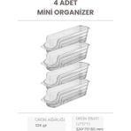 4 Adet Buzdolabı Düzenleyici, Organizer Mini Içecek Düzenleyici, Dolap Içi Düzenleyici 32 cm - Ahşap Rengi