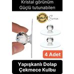 4 Adet Dekoratif Güçlü Tutunabilen Yapışkanlı Kristal Kapak Çekmece Dolap Kulp Seti Tutacak Kulbu