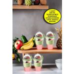 4 Adet Diyet & Kahvaltı Için Çatal & Kaşıklı Kapaklı Yoğurt Müsli Salata Meyve Saklama Kabı - 600 ml