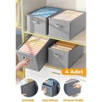 4 Adet - Dolap Içi Düzenleyici, Raf Düzenleyici, Katlanabilir Kıyafet Saklama Kutusu 45 x 25 x 20 cm - Gri - 45 x 20