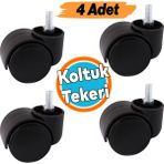 4 Adet Dönerli Koltuk Tekeri M8 Civatalı Siyah Renk Dayanıklı Plastik Mobilya Sandalye Ofis Tekerlek