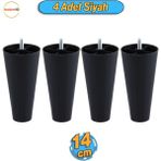 4 Adet Düz Plastik Ayak 14 Cm Mobilya Sehpa Kanepe Tv Ünitesi Koltuk Ayağı Baza Ayakları Siyah