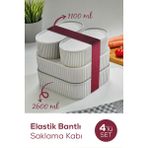 4 Adet Elastik Bantlı Istiflenebilir Pratik Saklama Kabı Seti 2X(1100 Ml) 2X(2600 Ml) Gri