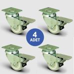 4 Adet Ep01Zkc50F. Oynak Tablalı Frenli Mobilya Tekerleği. Pvc