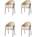 4 Adet Evrim Sandalye Bukle Kumaş Siyah Metal Iskelet - Açık Krem